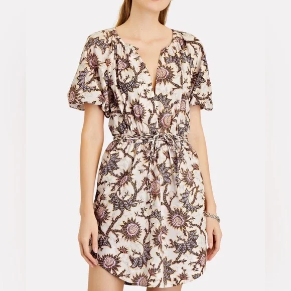 A.L.C. Adelaide Floral Tie Waist Puff Sleeve Mini Dress SZ 10 - Picture 3 of 15